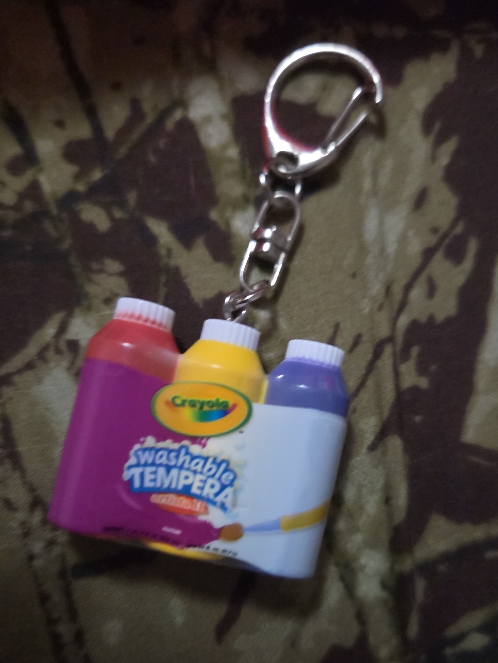 Crayola Tempera Paint Bottle Keychain in Pink, Yellow, Purple